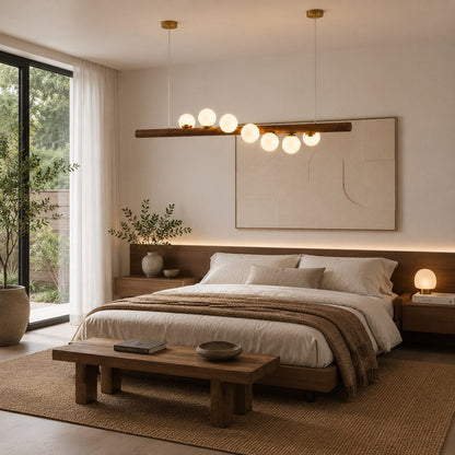 Opal Glass Globe Pendant | Scandinavian Walnut Bar Light