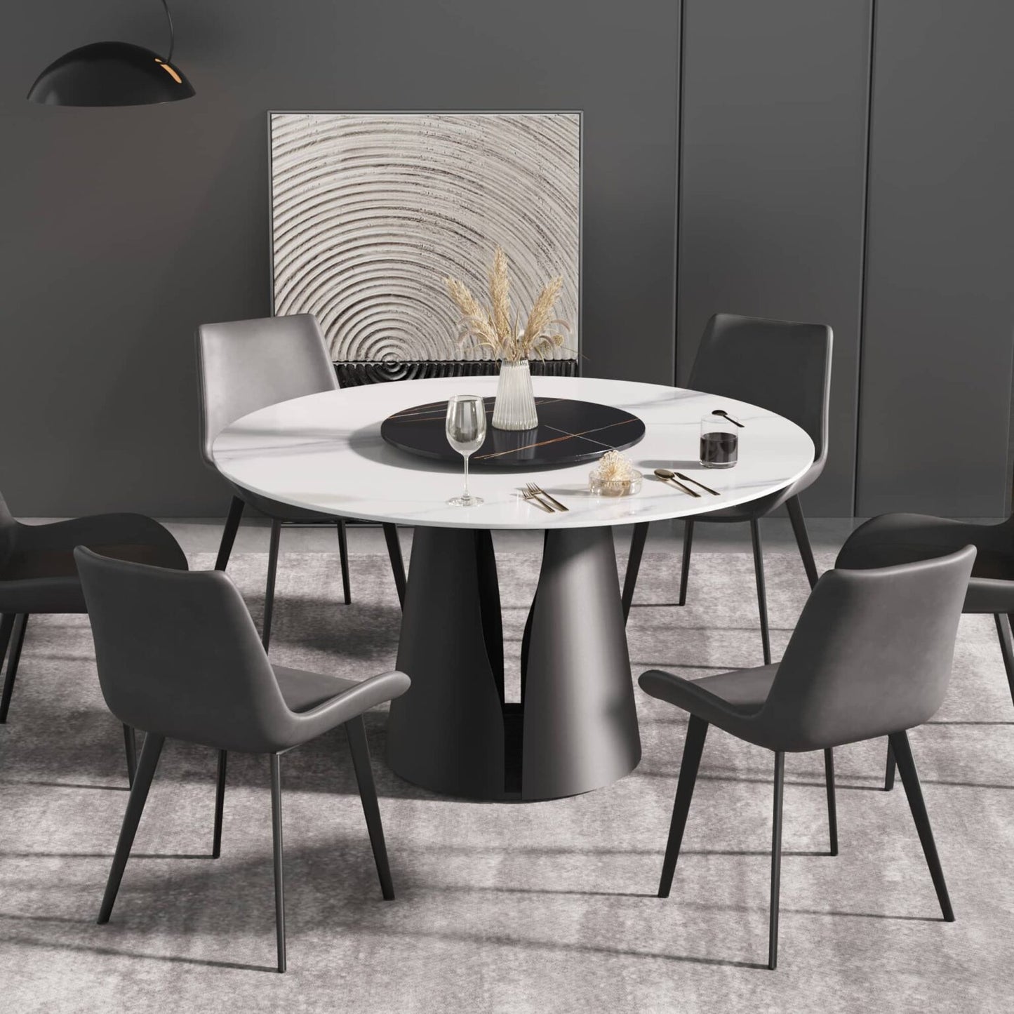 Mina White&Black Round Dining Table with Lazy Susan