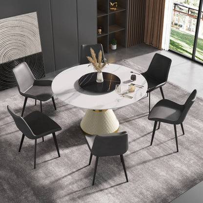 Mina White&Black Round Dining Table with Lazy Susan