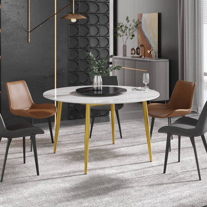 Mina White&Black Round Dining Table with Lazy Susan