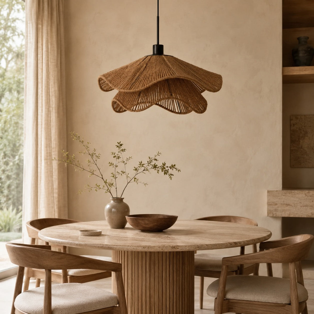 Boho Jute Pendant Lamp | Natural Adjustable Kitchen Light