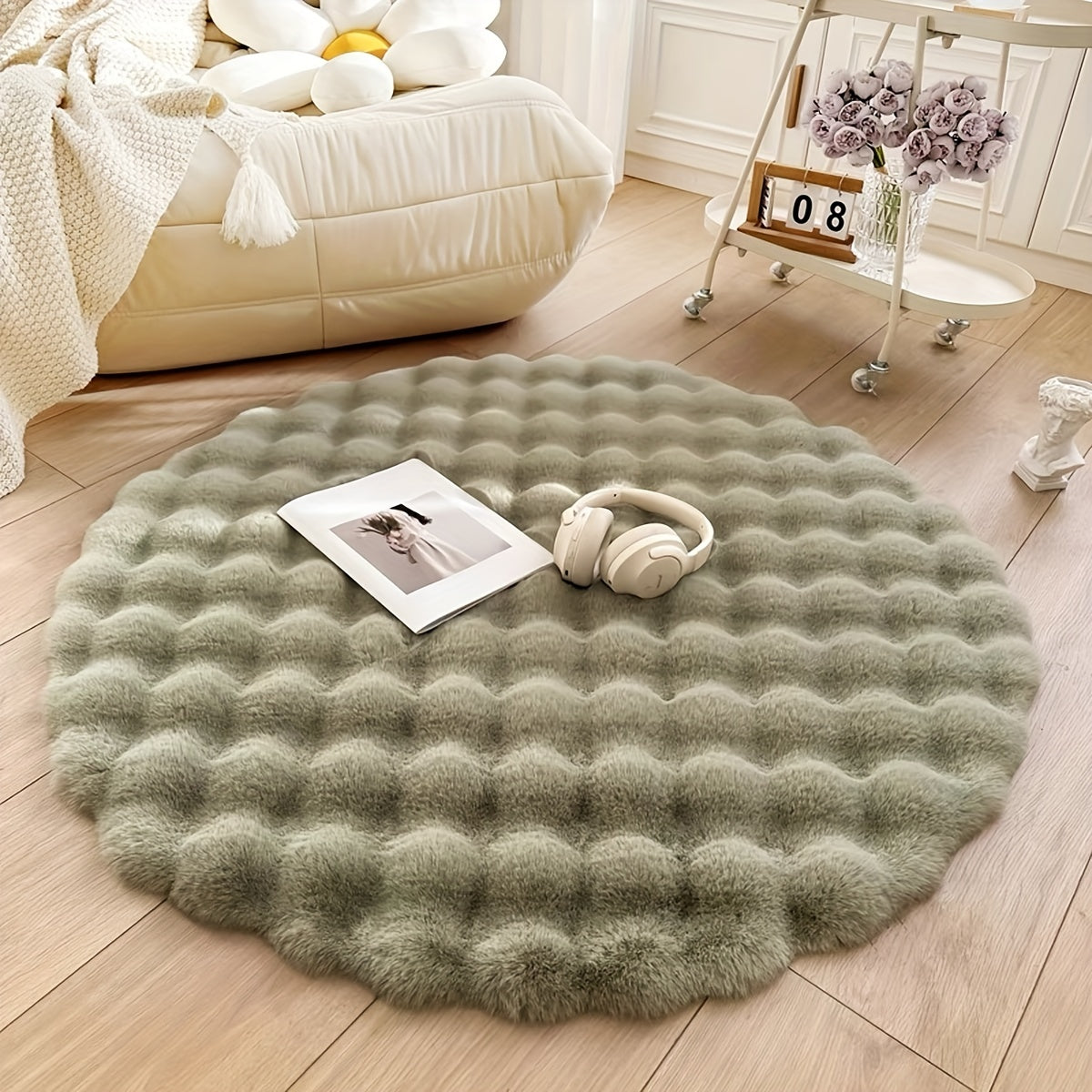 Cloud Comfort Round Bubble Rug – Soft Fluffy Fleece Circle Carpet