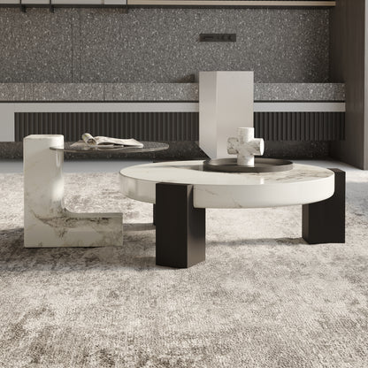 Lena 2-Piece Round Circular Marble and Glass Coffee Table