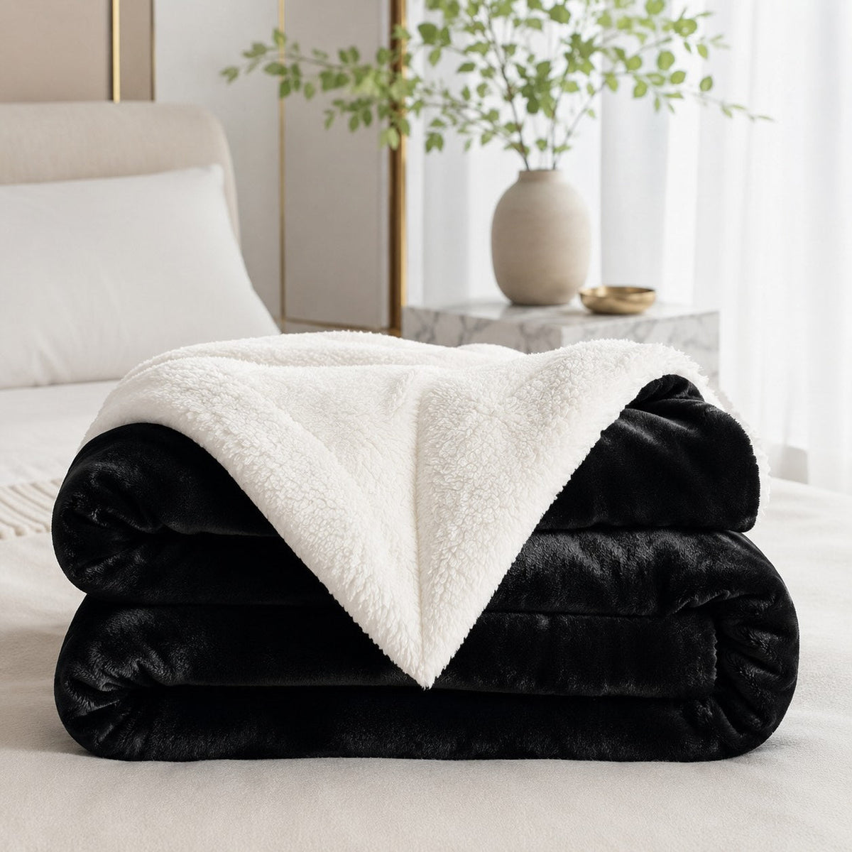 Reversible Sherpa Fleece Throw Blanket – Large Soft Fluffy Bed Throw