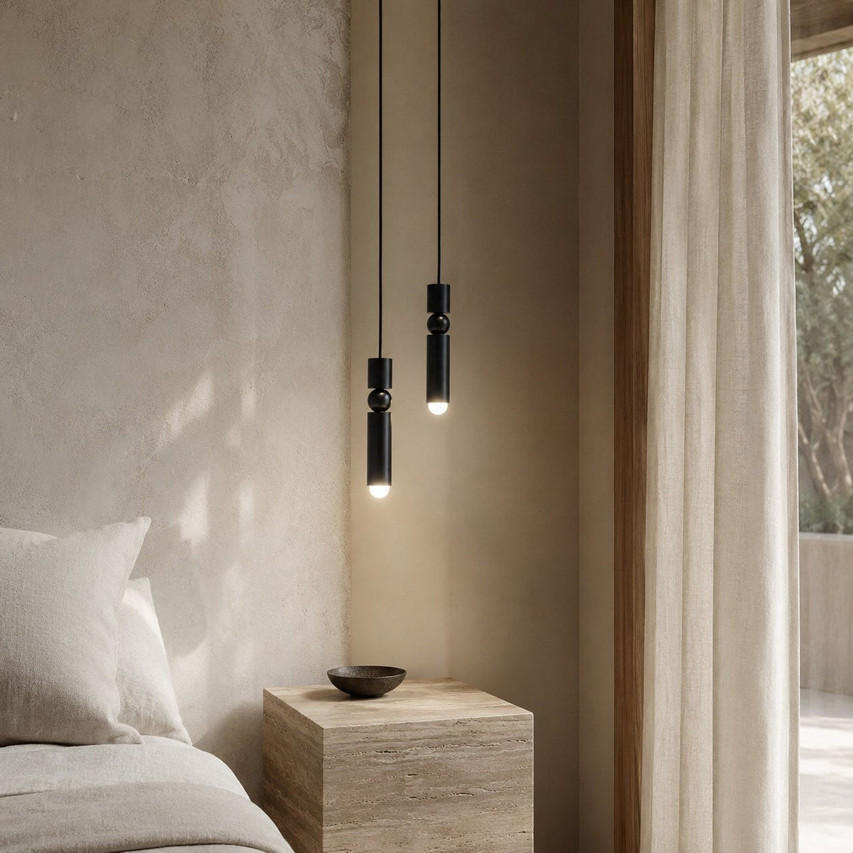 Geometric Black Pendant Light | Adjustable Dimmable LED Lamp