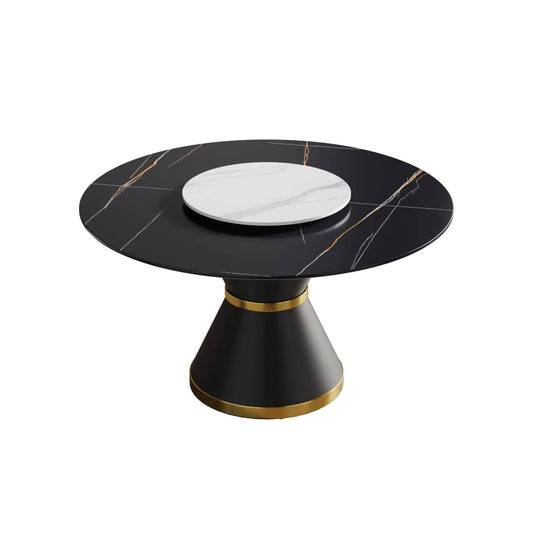 Kori Black&White Round Dining Table with Lazy Susan