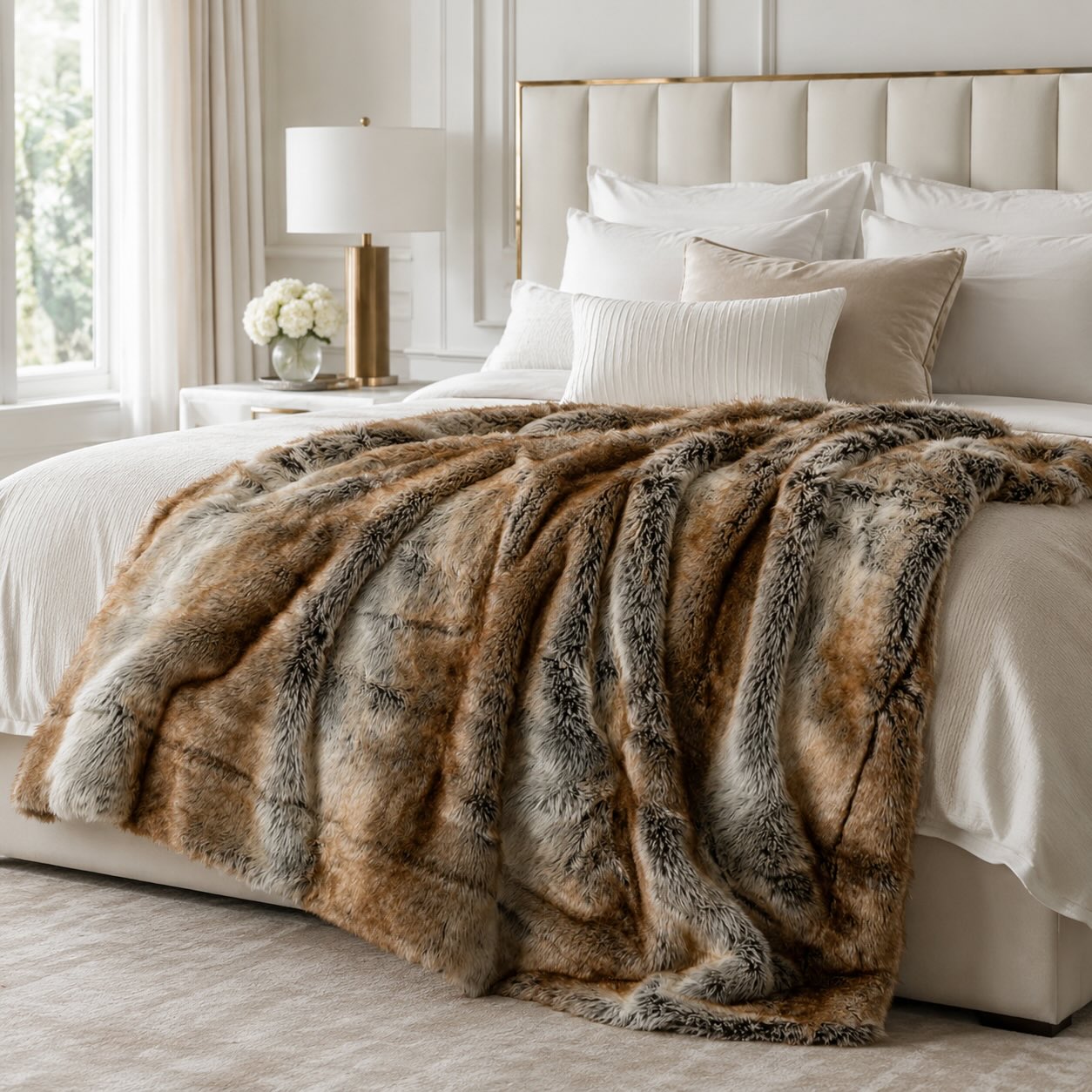 Plush Faux Fur Throw Blanket – Decorative Cozy Bedding Accent