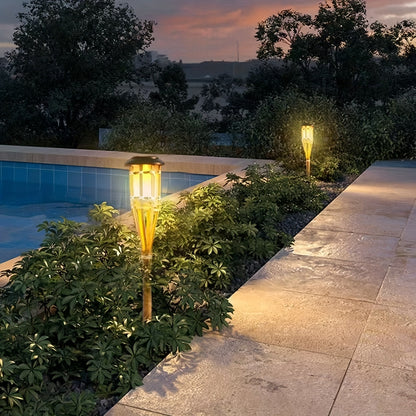 Solar Bamboo Flame Torch Lights (2 Pack) – Flickering LED Garden Lanterns, 59cm