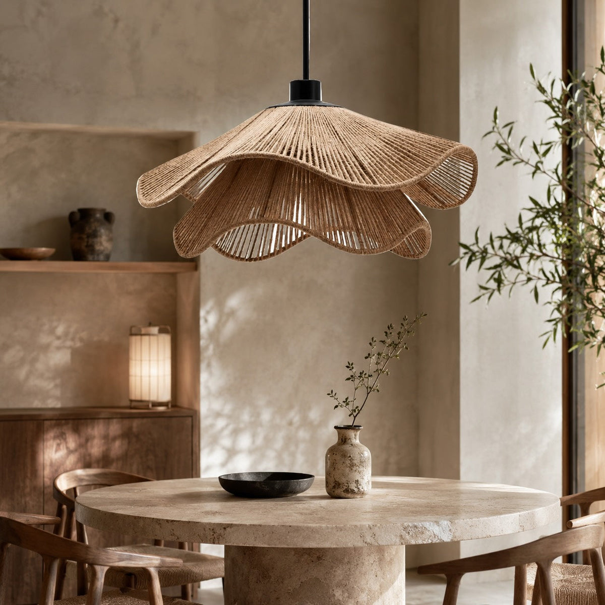 Boho Jute Pendant Lamp | Natural Adjustable Kitchen Light
