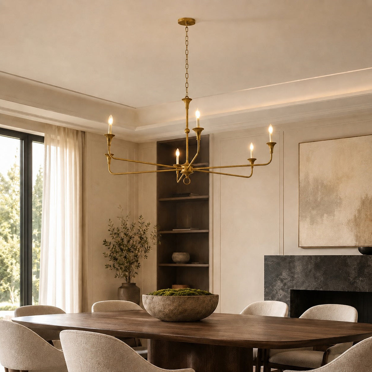 Brass 5-Head Chandelier | Adjustable E14 Flush Mount Light