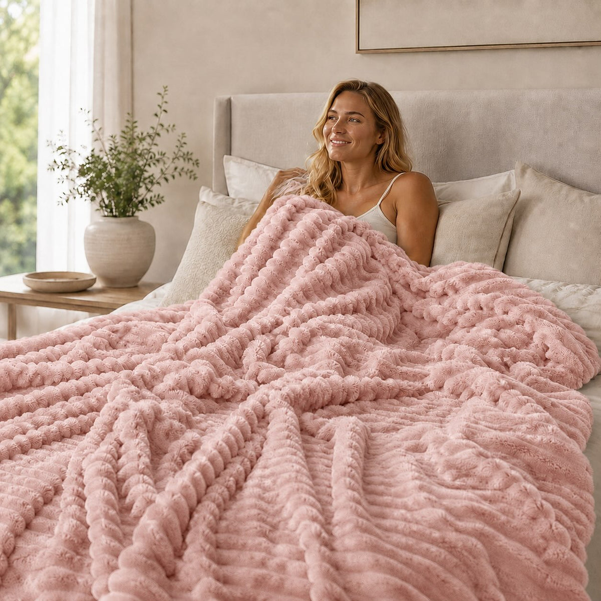 Striped Fleece Throw Blanket – Charcoal Grey Soft Sofa Throw