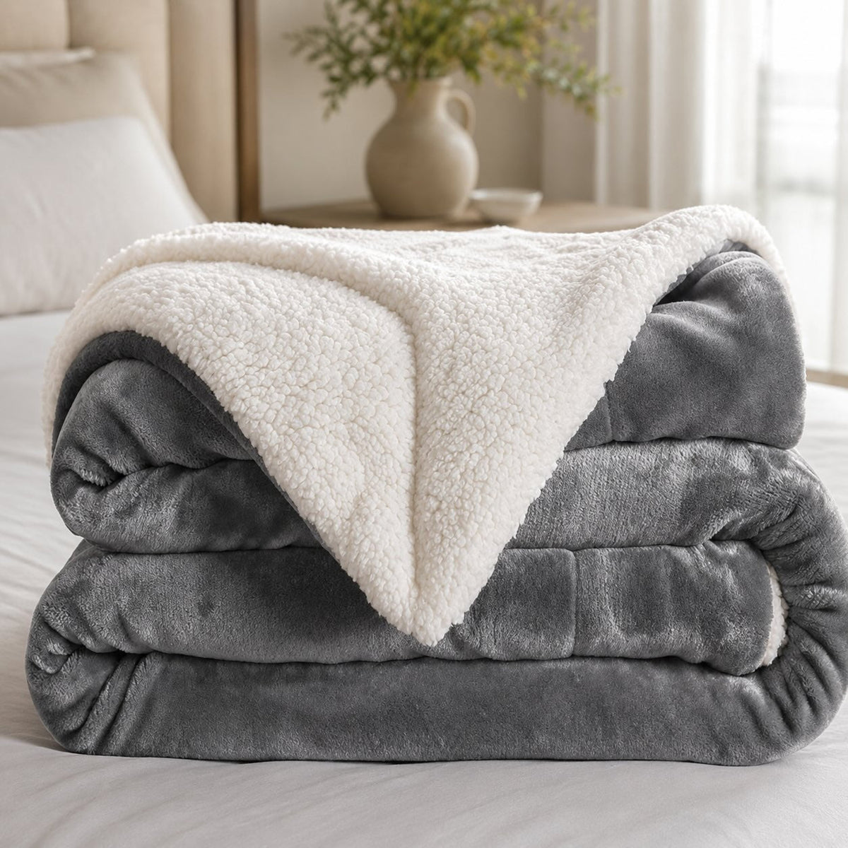 Reversible Sherpa Fleece Throw Blanket – Large Soft Fluffy Bed Throw