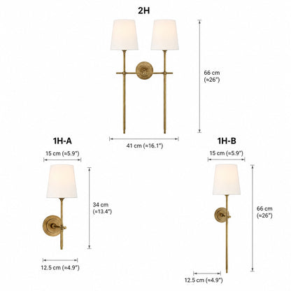 Brass Wall Sconce | Tapered Fabric Shade Indoor LED Light