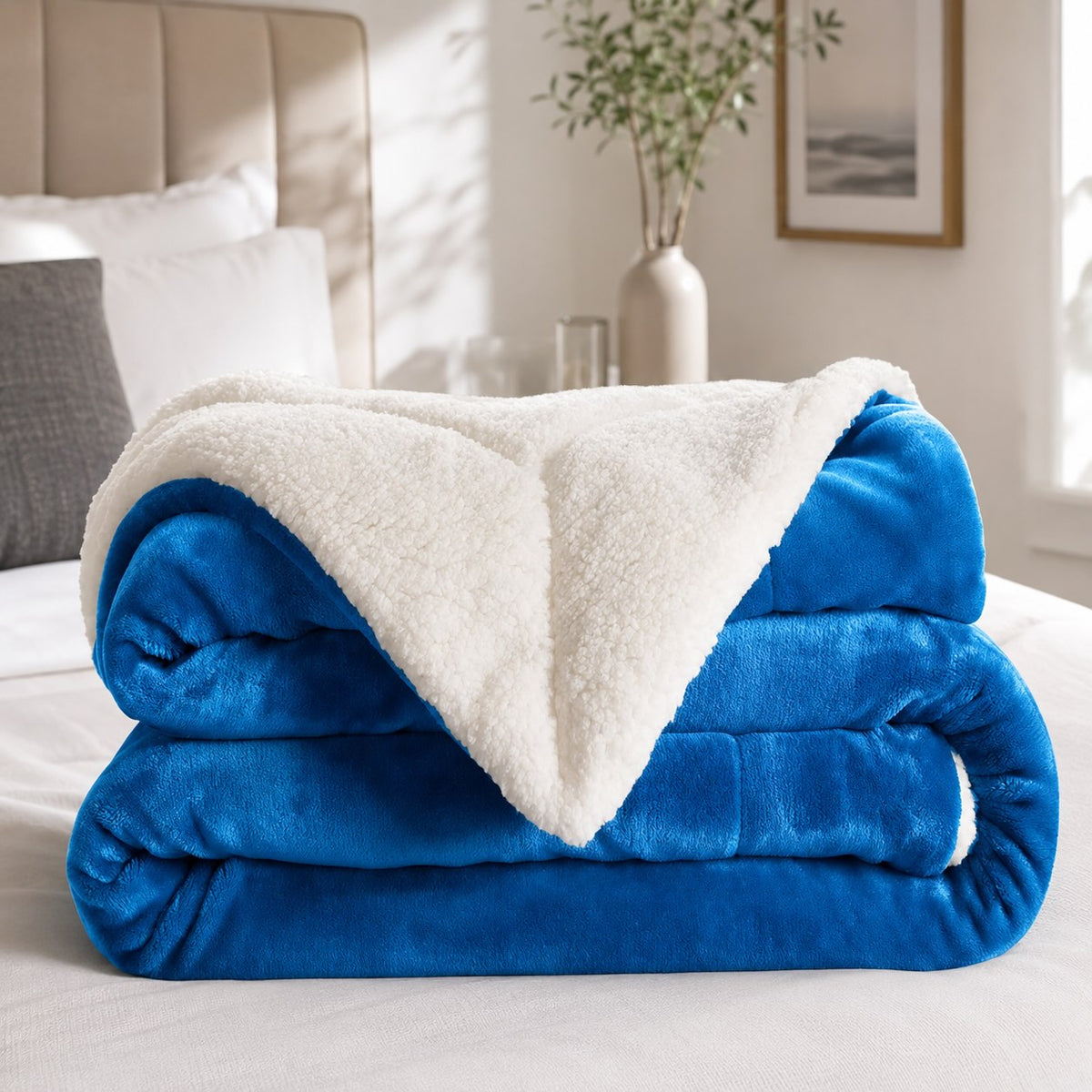 Reversible Sherpa Fleece Throw Blanket – Large Soft Fluffy Bed Throw