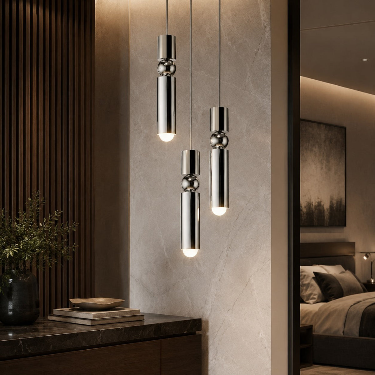 Geometric Black Pendant Light | Adjustable Dimmable LED Lamp