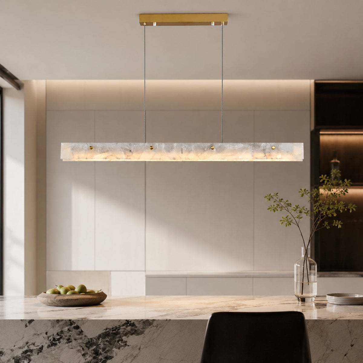 Marble & Steel Pendant Light | Adjustable LED Dining Fixture
