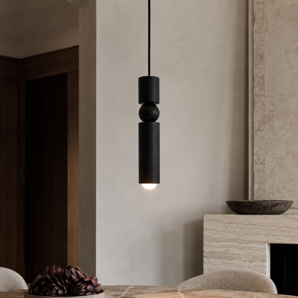 Geometric Black Pendant Light | Adjustable Dimmable LED Lamp