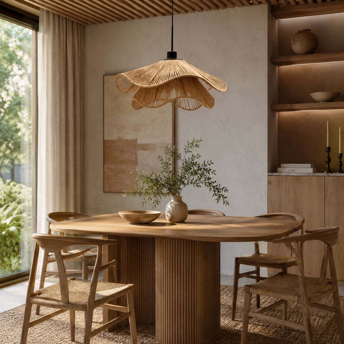 Boho Jute Pendant Lamp | Natural Adjustable Kitchen Light