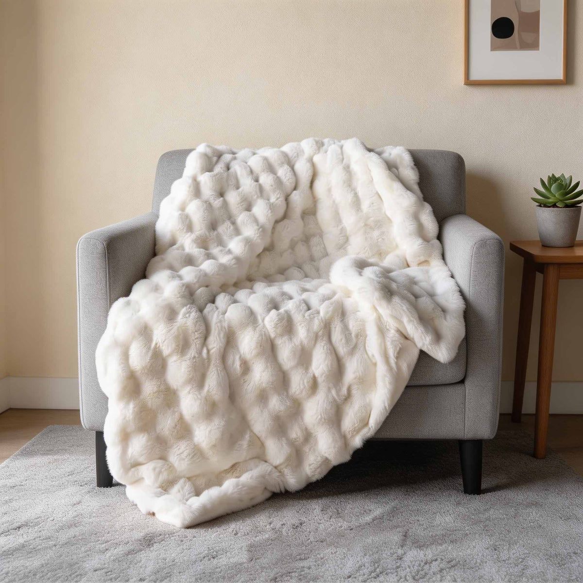 Soft Faux Fur Throw Blanket – Lightweight All-Season Cozy Throw
