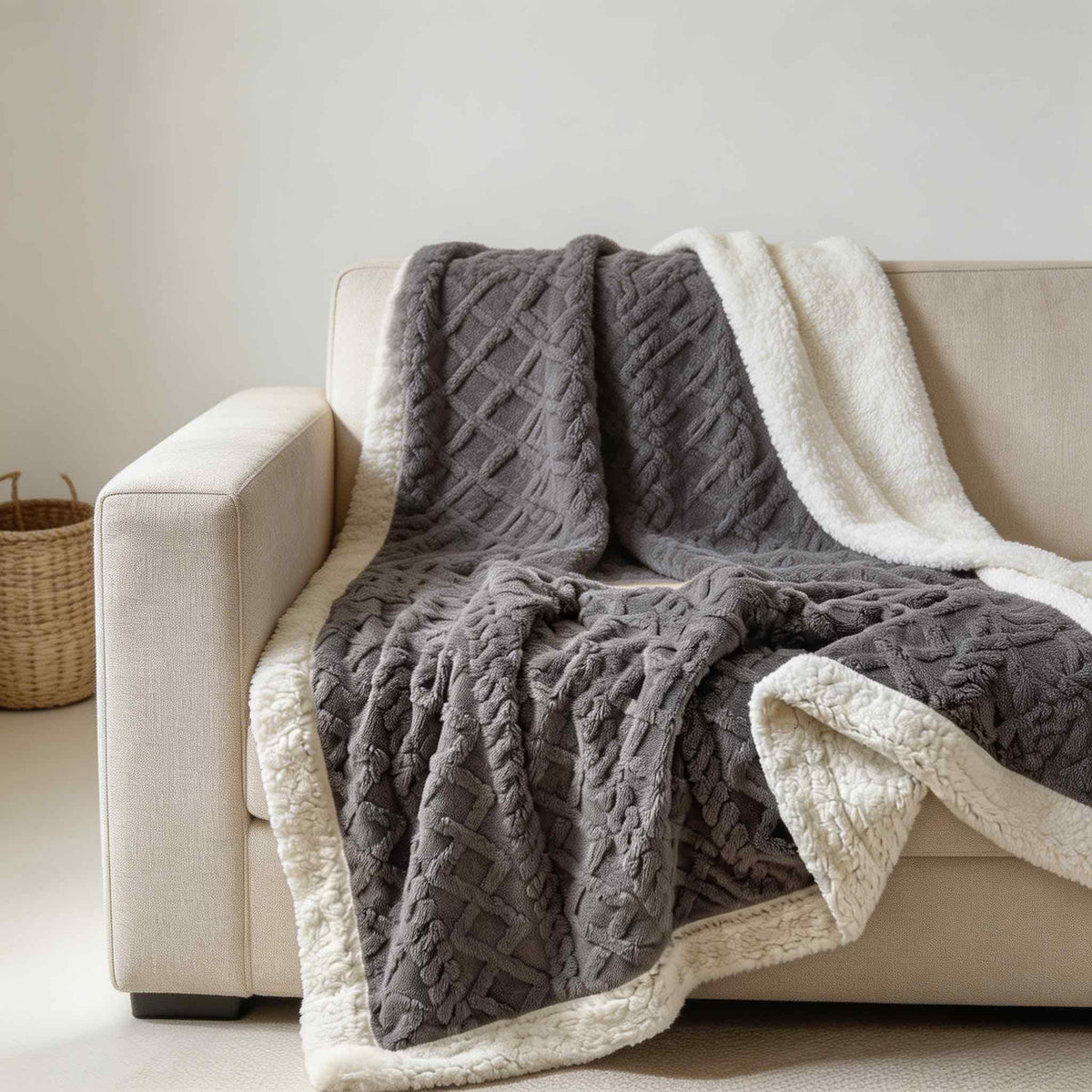 Reversible Sherpa Throw Blanket – Lightweight Soft Fleece Bed Throw