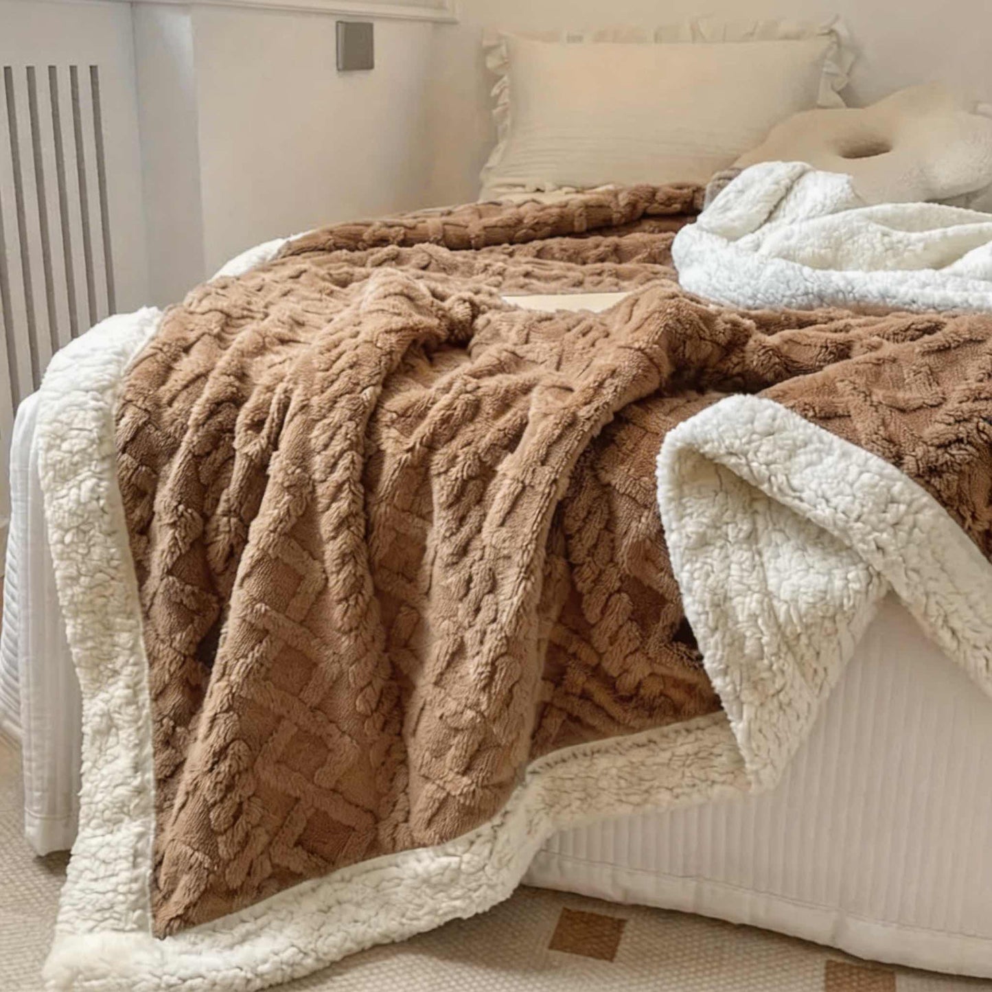 Reversible Sherpa Throw Blanket – Lightweight Soft Fleece Bed Throw