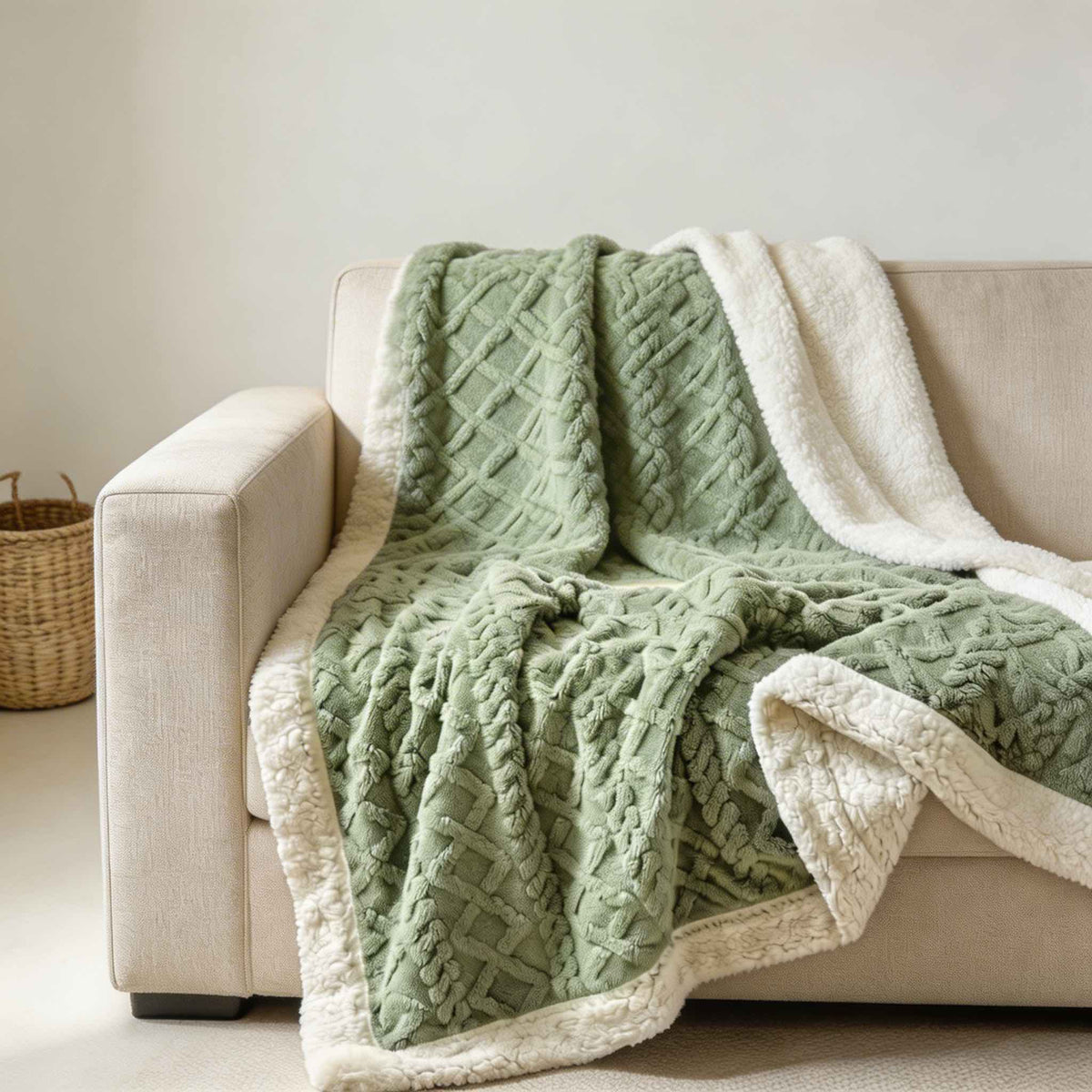 Reversible Sherpa Throw Blanket – Lightweight Soft Fleece Bed Throw