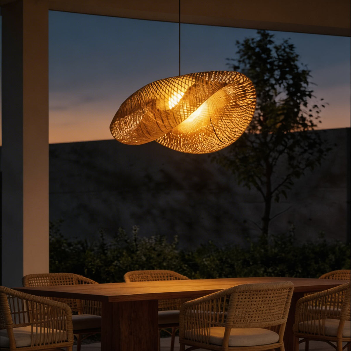 Rattan Wave Pendant Light | Modern LED Hanging Lamp