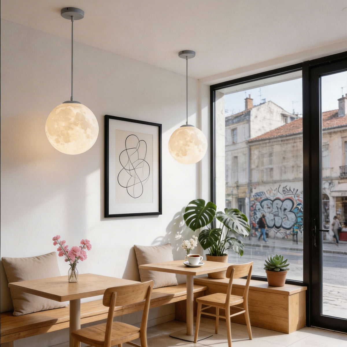 Moon Globe Pendant Light | Modern Adjustable Hanging Lamp
