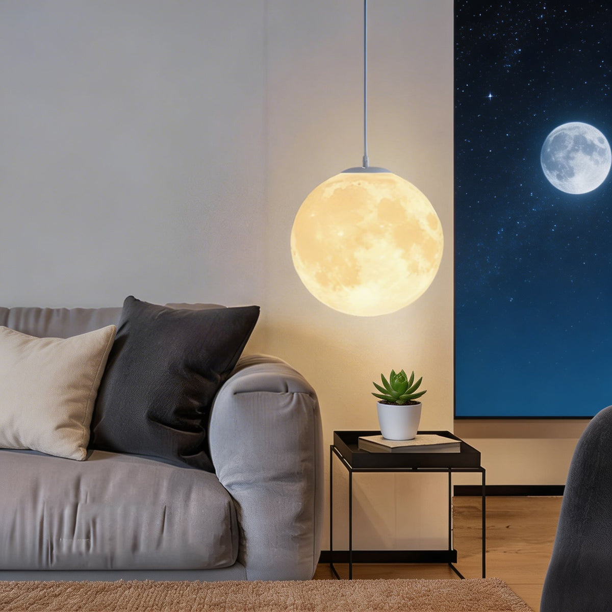 Moon Globe Pendant Light | Modern Adjustable Hanging Lamp