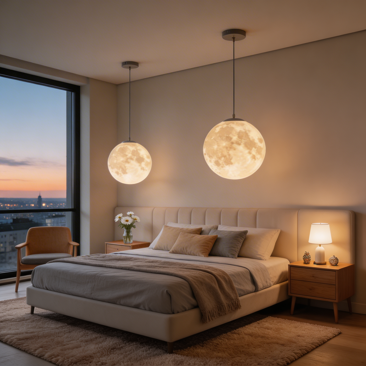 Moon Globe Pendant Light | Modern Adjustable Hanging Lamp