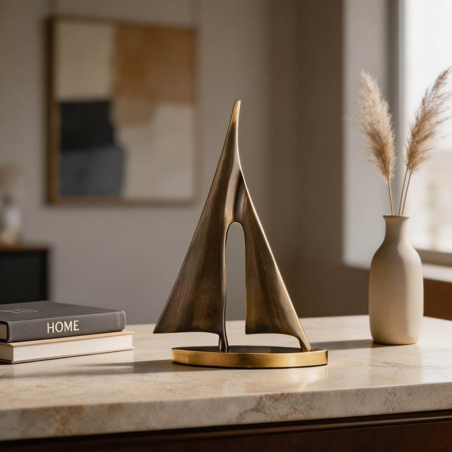 Copper Sailboat Sculpture – 7.9" Nautical Desk Accent