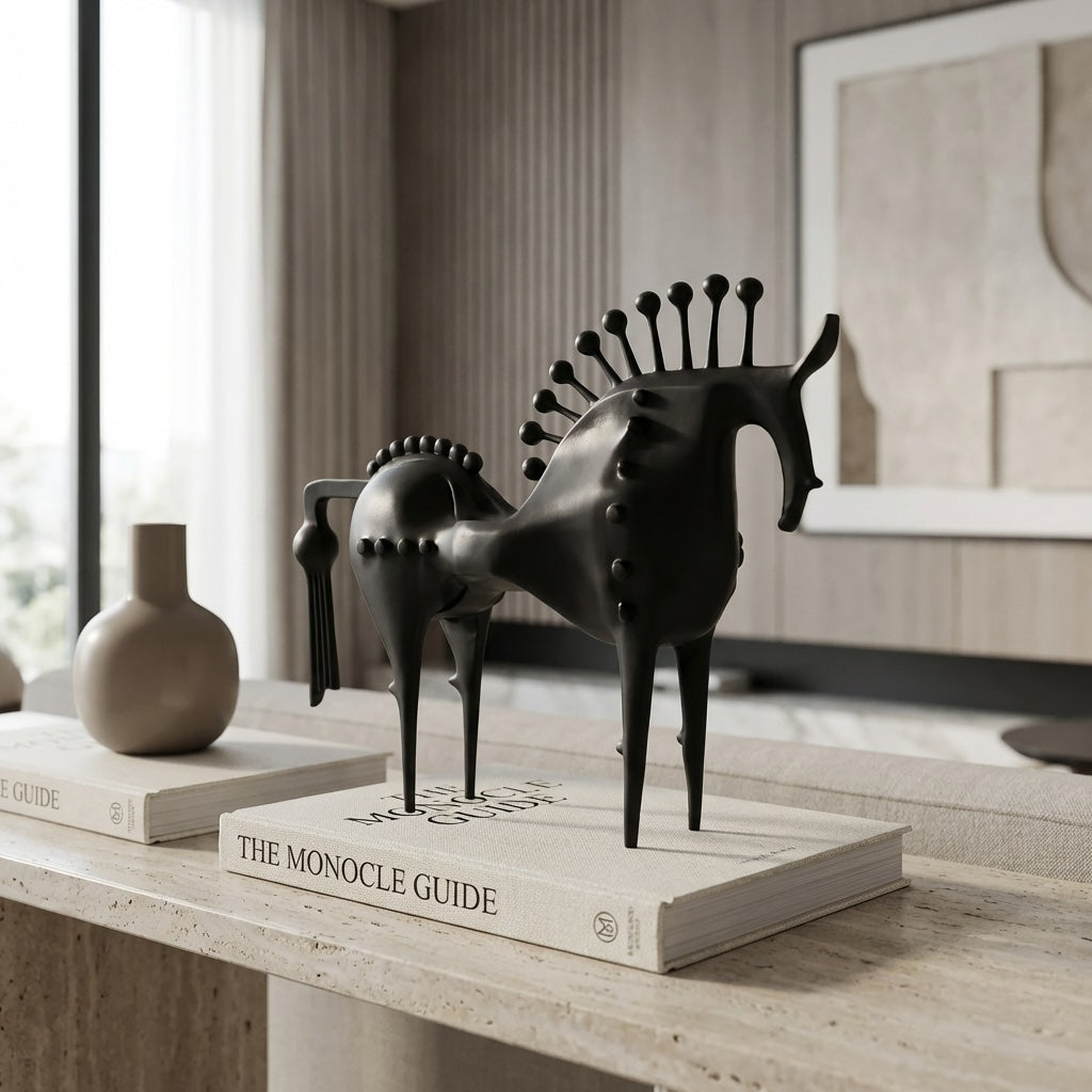 Cast Iron Abstract Horse Statue – Handmade Black Sculpture
