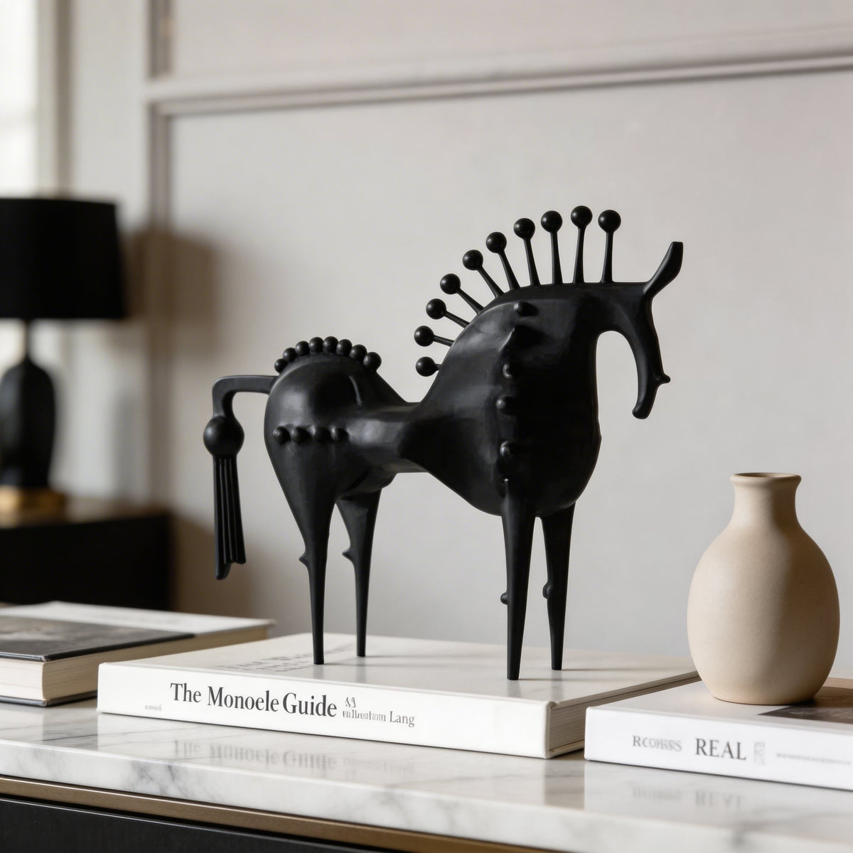Cast Iron Abstract Horse Statue – Handmade Black Sculpture