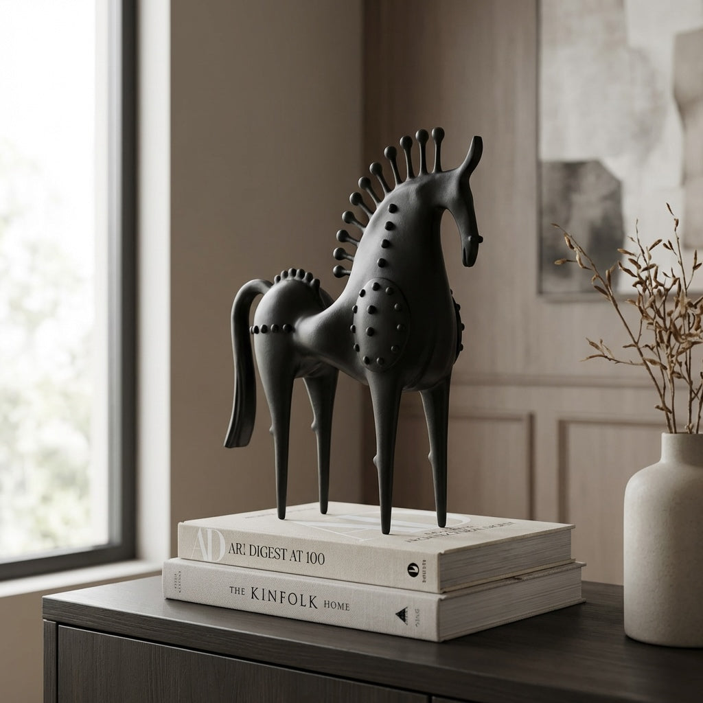 Cast Iron Abstract Horse Statue – Handmade Black Sculpture