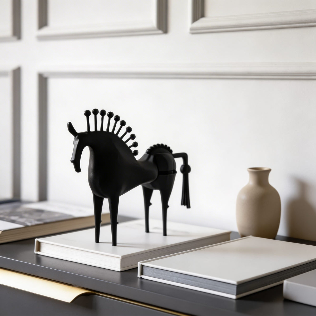 Cast Iron Abstract Horse Statue – Handmade Black Sculpture