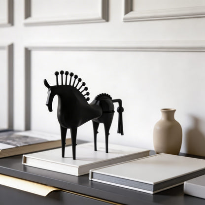 Cast Iron Abstract Horse Statue – Handmade Black Sculpture