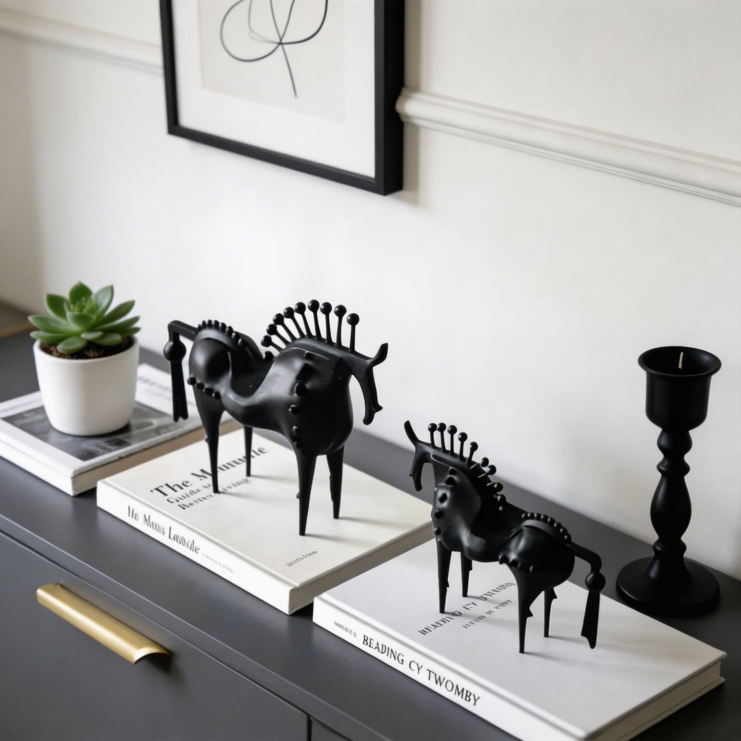Cast Iron Abstract Horse Statue – Handmade Black Sculpture