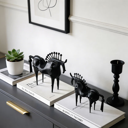 Cast Iron Abstract Horse Statue – Handmade Black Sculpture
