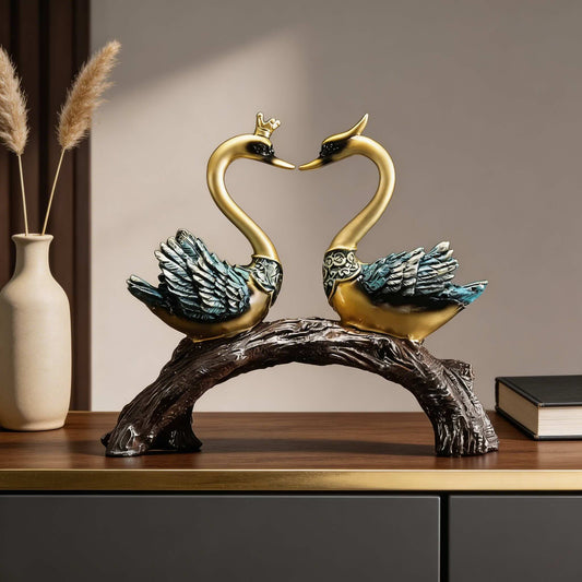 Ceramic Swan Pair Ornament – 11" Decorative Figurine Set