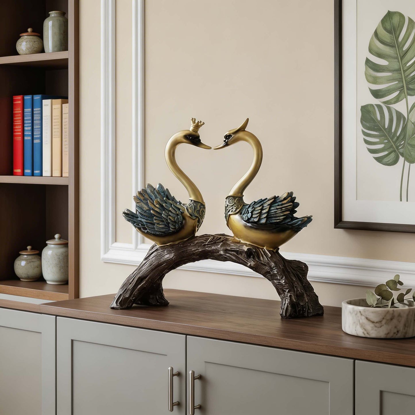 Ceramic Swan Pair Ornament – 11" Decorative Figurine Set