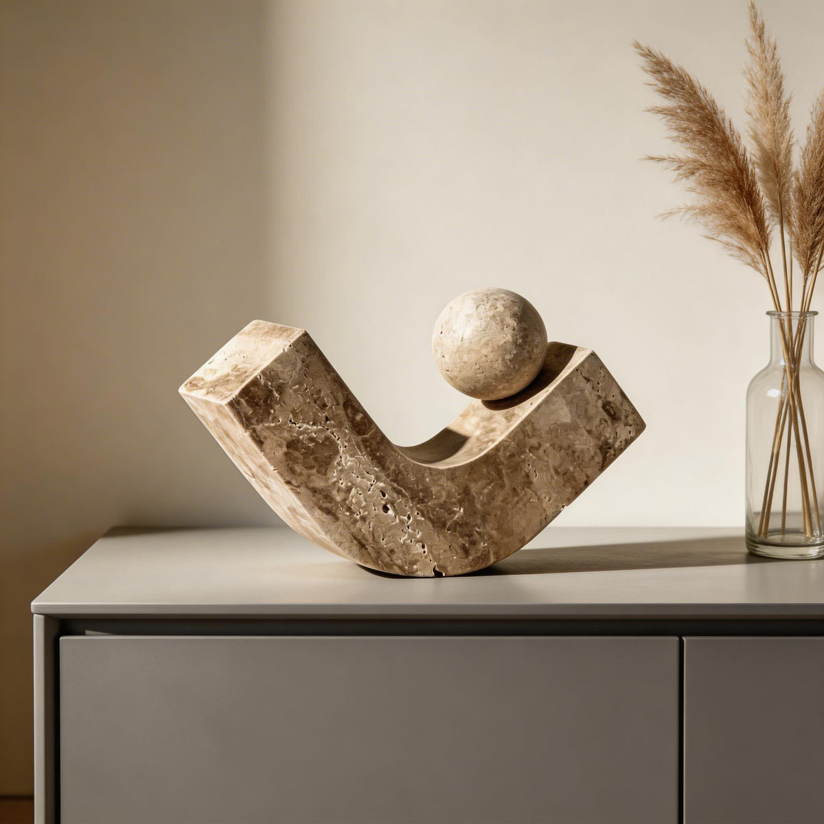 Geometric Arc Desk Sculpture – Natural Stone or Resin Accent