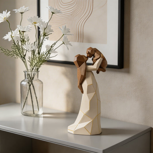Girl and Dog Resin Sculpture – Geometric Figurine Desk Ornament