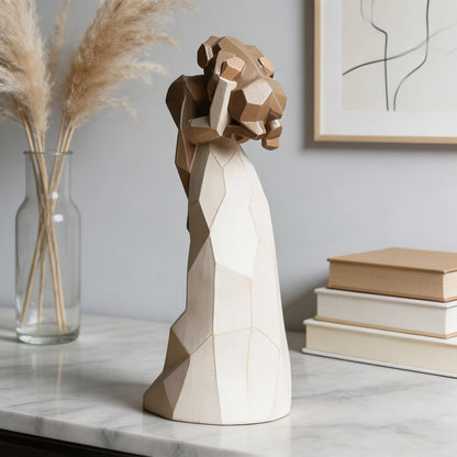 Girl and Dog Resin Sculpture – Geometric Figurine Desk Ornament