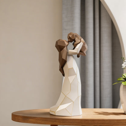 Girl and Dog Resin Sculpture – Geometric Figurine Desk Ornament
