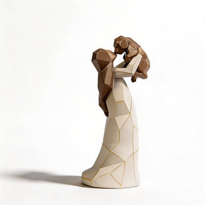 Girl and Dog Resin Sculpture – Geometric Figurine Desk Ornament