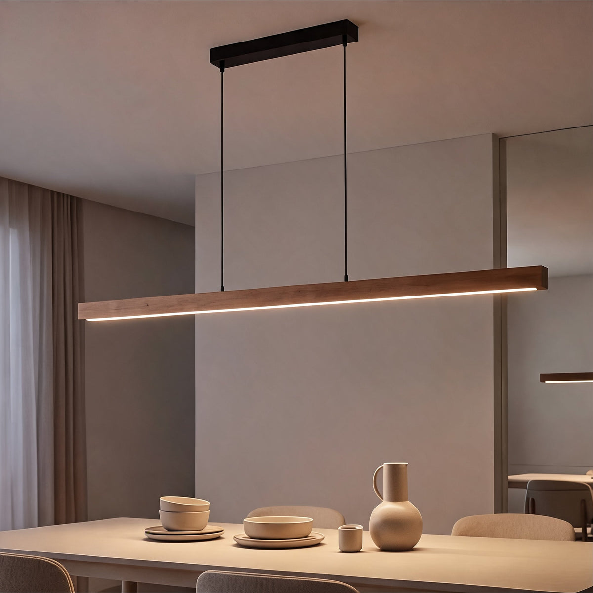 Walnut Linear Pendant Light | Adjustable LED Office Lamp
