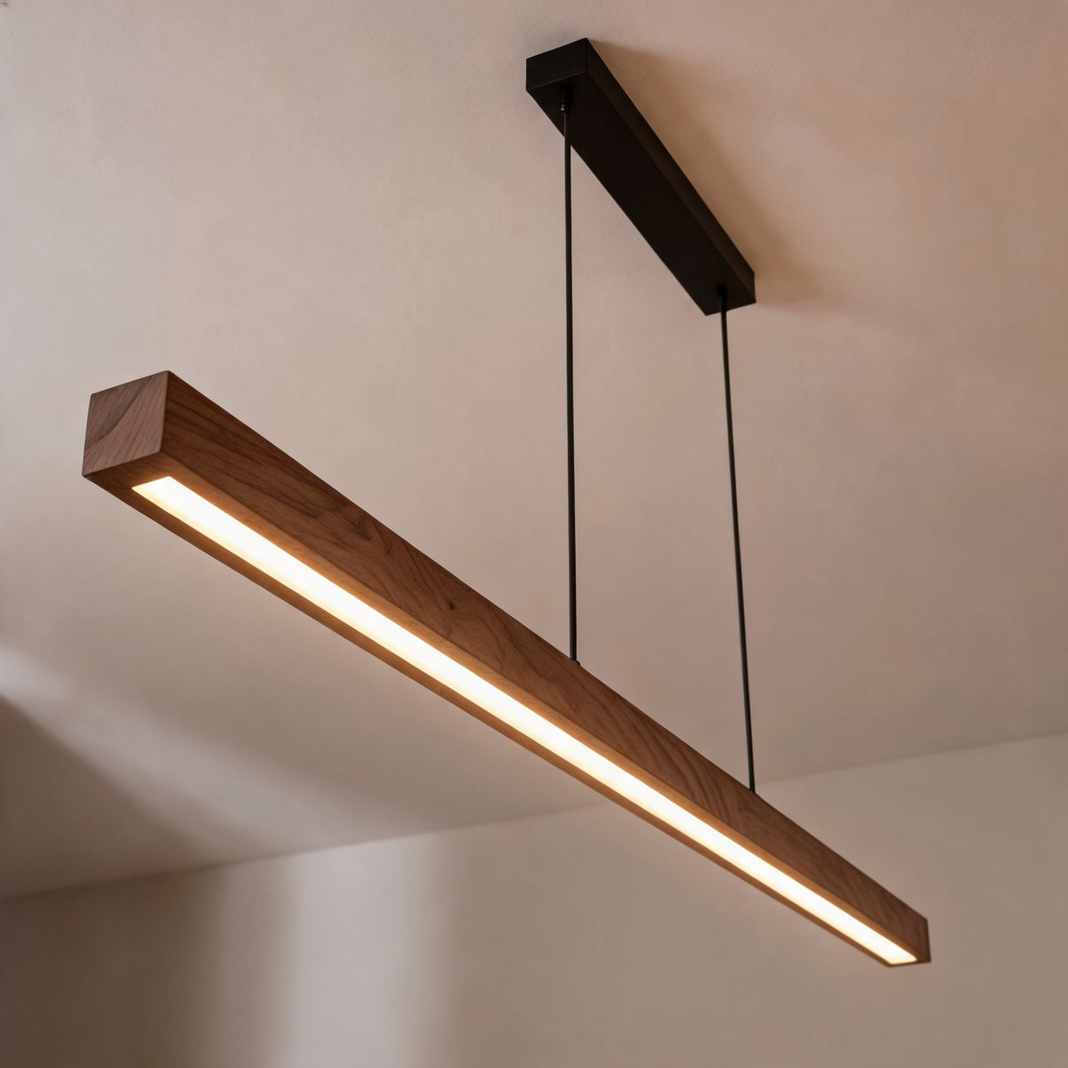 Walnut Linear Pendant Light | Adjustable LED Office Lamp