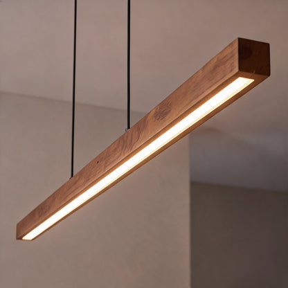 Walnut Linear Pendant Light | Adjustable LED Office Lamp