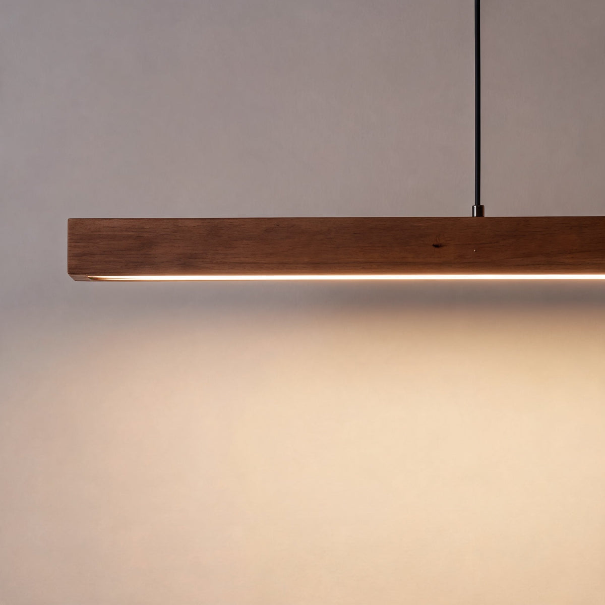 Walnut Linear Pendant Light | Adjustable LED Office Lamp