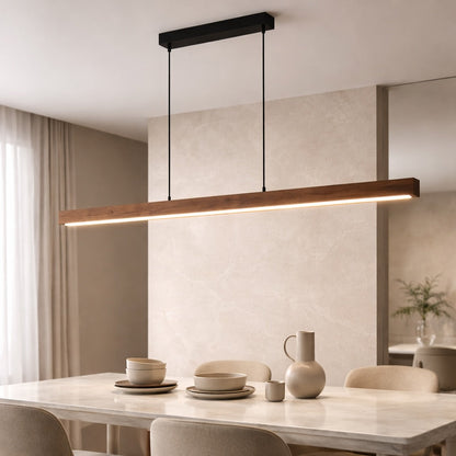 Walnut Linear Pendant Light | Adjustable LED Office Lamp